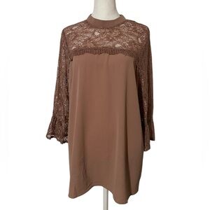 Inny Mauve Lace Detail Bell Sleeves Tunic Top